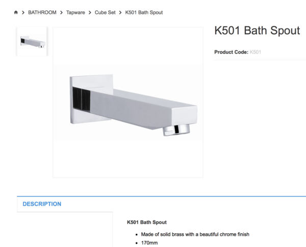 sydney BATHROOM Tapware Cube Set K501 Bath Spout australia