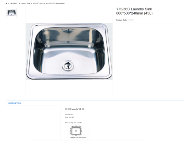 Sydney YH236C Laundry Sink 600*500*240mm (45L) Australia