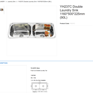 SydneyYH237C Double Laundry Sink 1160*500*225mm (90L) Australia