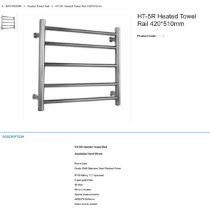 sydney BATHROOM Heated Towel Rail HT-5R Heated Towel Rail 420*510mm australia