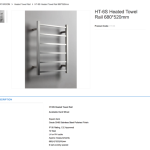 sydneyBATHROOM Heated Towel Rail HT-6S Heated Towel Rail 680*520mm australia