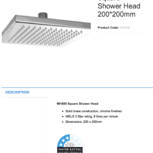 sydney BATHROOM Shower Shower Head with Arm MH809 Square Shower Head 200*200mm australia