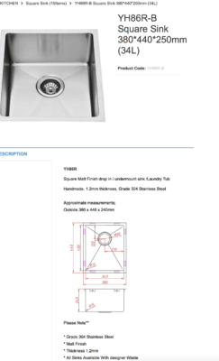 sydney KITCHEN   Square Sink (15Items)   YH86R-B Square Sink 380*440*250mm (34L) autralia