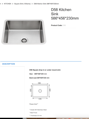 sydney KITCHEN   Square Sink (15Items)   D58 Kitchen Sink 586*456*230mm australia