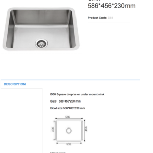 sydney KITCHEN Square Sink (15Items) D58 Kitchen Sink 586*456*230mm australia