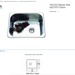 SydneyYH212C Kitchen Sink 420*370*175mm Australia