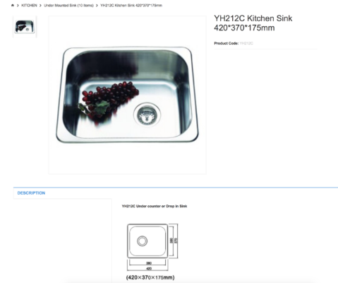 SydneyYH212C Kitchen Sink 420*370*175mm Australia