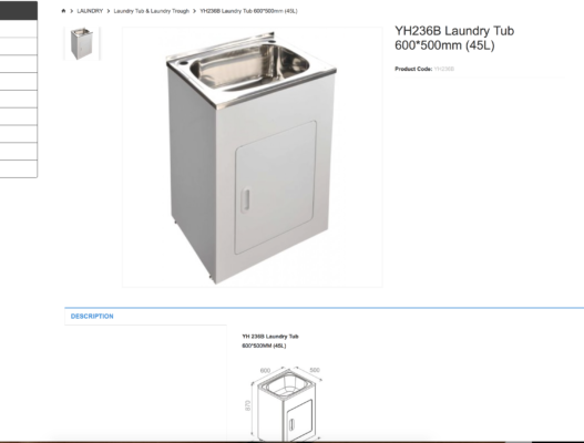 SydneyYH236B Laundry Tub 600*500mm (45L) Australia
