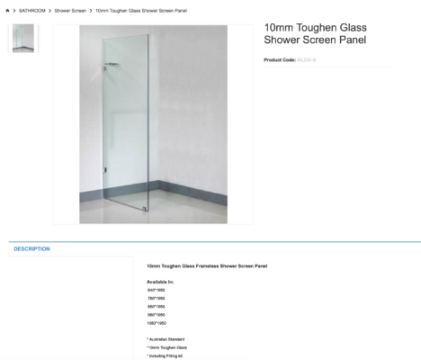 Sydney10mm Toughen Glass Shower Screen Panel Australia